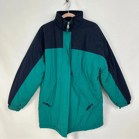 Vintage Lands’ End Women’s Size Large Winter Coat Thick Insulated Green Blue‎ - Picture 1 of 14